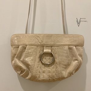 Vintage Lord and Taylor Tan Alligator Embossed Leather Crossbody /Clutch